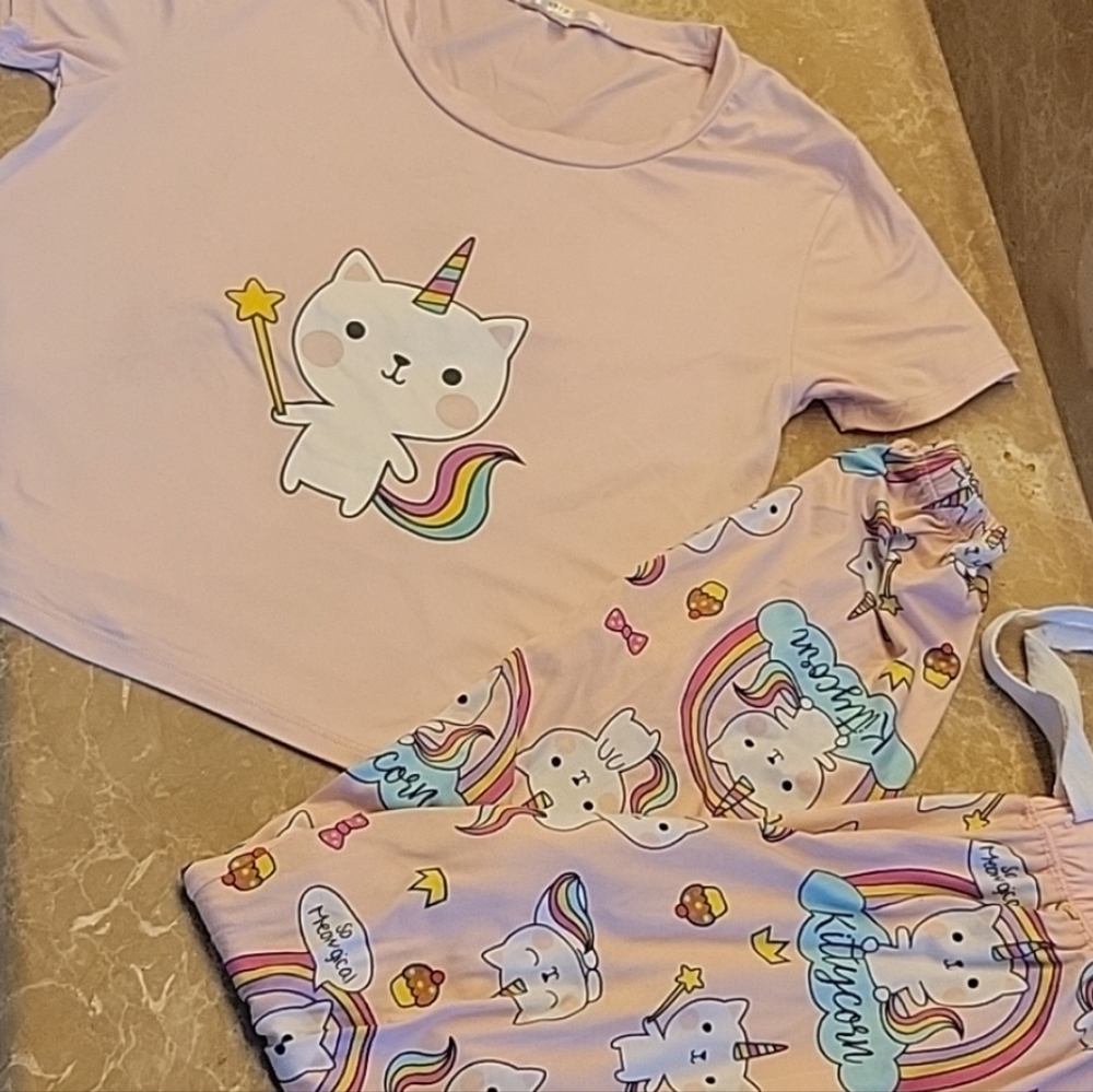 FIRST Meowgical Unicorn Cat Pajama Set, Juniors Sz M